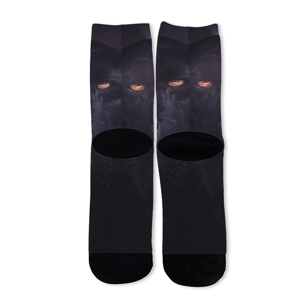 Black Jaguar Print Long Socks