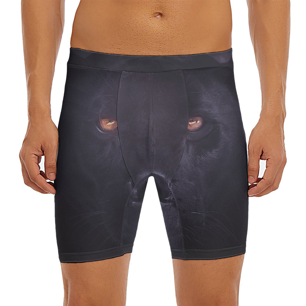 Black Jaguar Print Men's Long Boxer Briefs