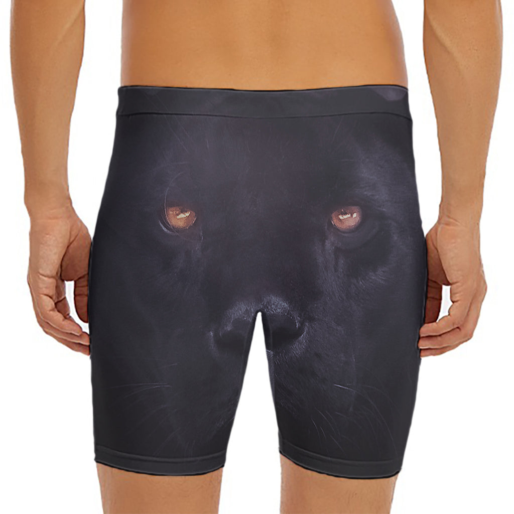 Black Jaguar Print Men's Long Boxer Briefs