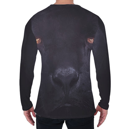 Black Jaguar Print Men's Long Sleeve T-Shirt