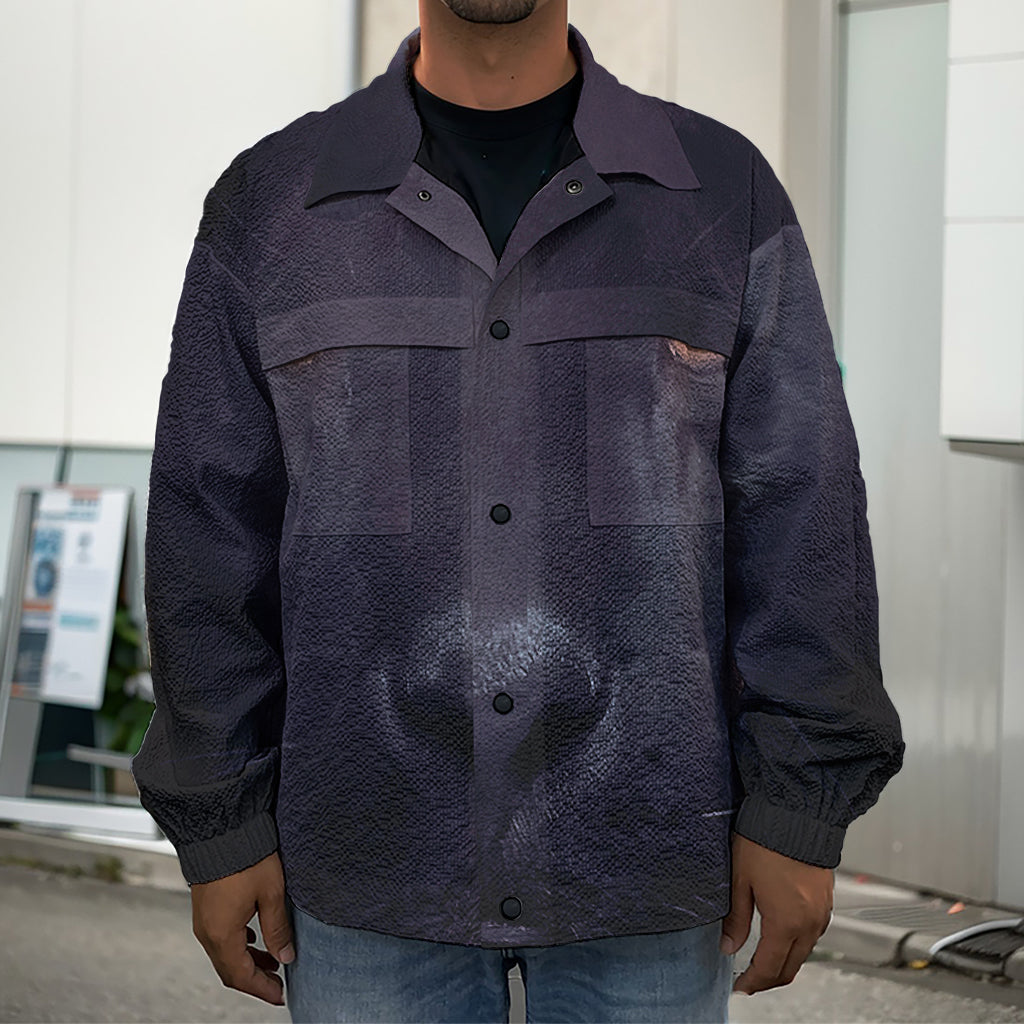 Black Jaguar Print Men's Shirt Jacket