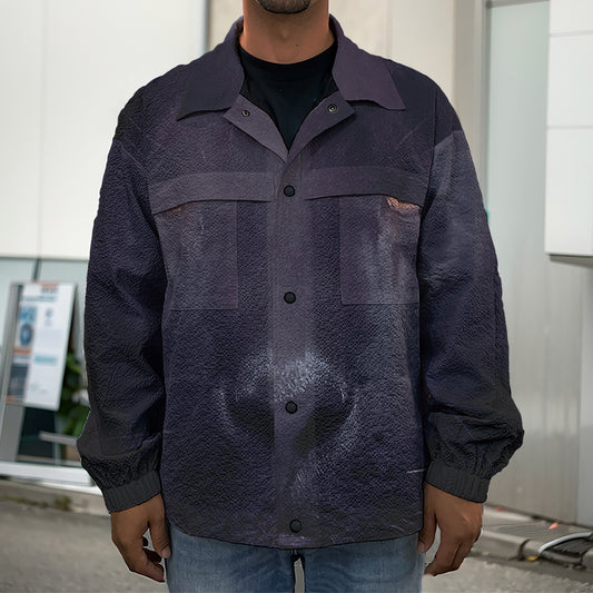 Black Jaguar Print Men's Shirt Jacket