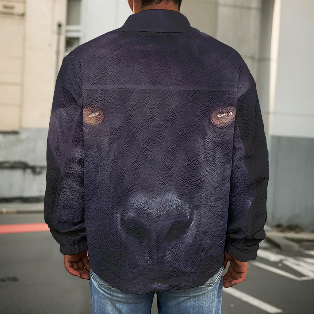 Black Jaguar Print Men's Shirt Jacket