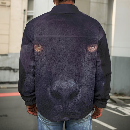Black Jaguar Print Men's Shirt Jacket