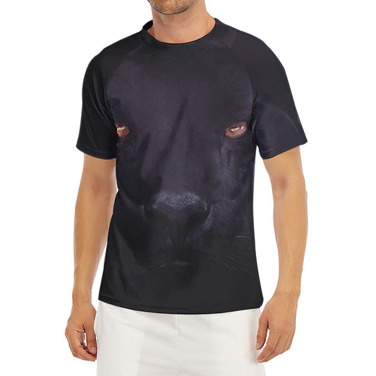 Black Jaguar Print Men's Short Sleeve Rash Guard
