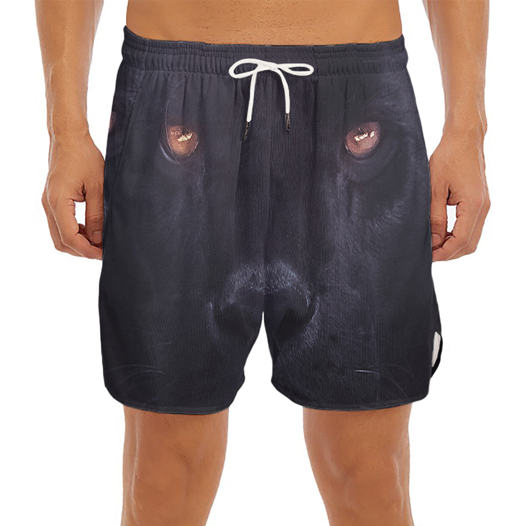 Black Jaguar Print Men's Split Running Shorts
