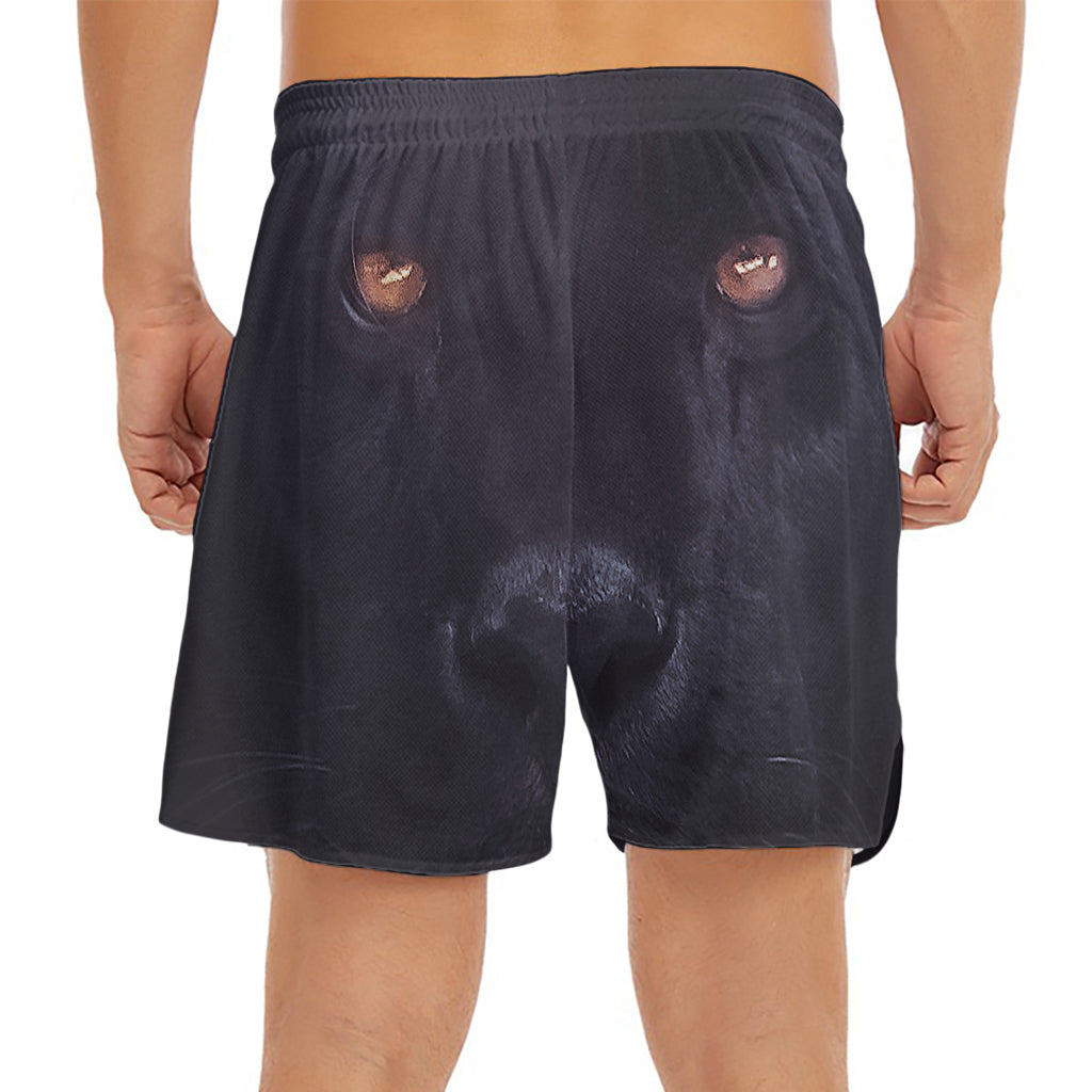 Black Jaguar Print Men's Split Running Shorts