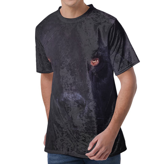 Black Jaguar Print Men's Velvet T-Shirt