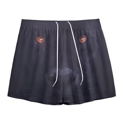 Black Jaguar Print Mesh Shorts