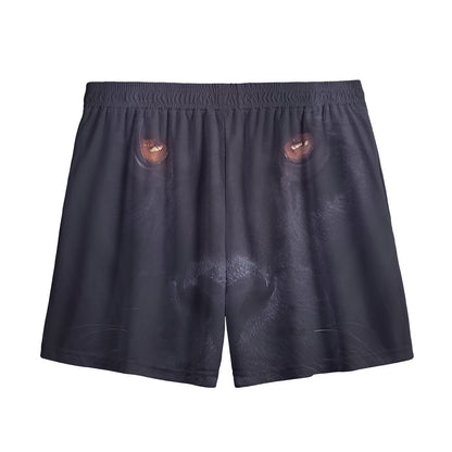 Black Jaguar Print Mesh Shorts