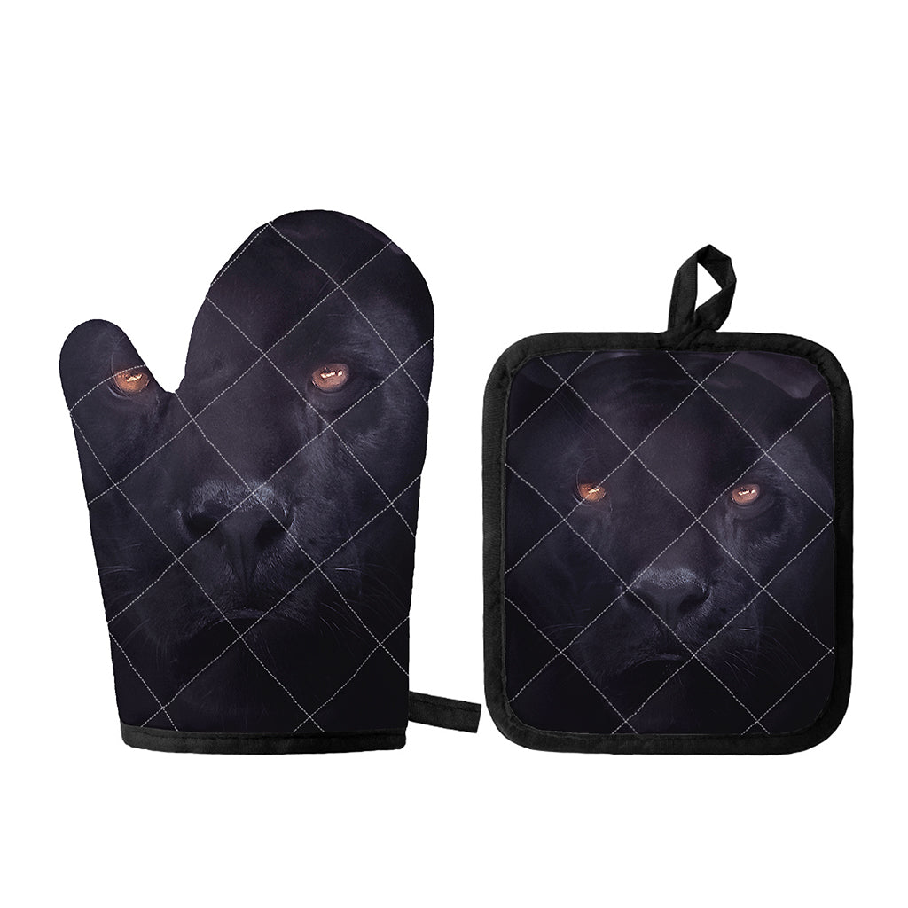 Black Jaguar Print Oven Mitt And Pot Holder Set