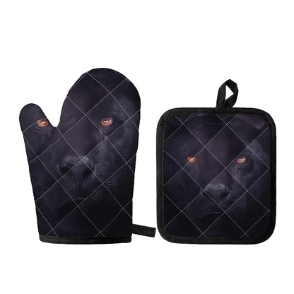 Black Jaguar Print Oven Mitt And Pot Holder Set