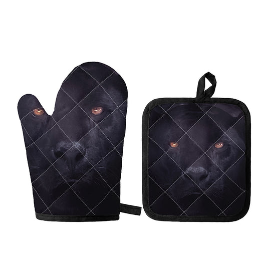 Black Jaguar Print Oven Mitt And Pot Holder Set