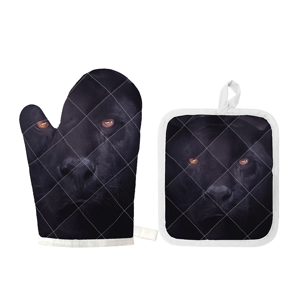 Black Jaguar Print Oven Mitt And Pot Holder Set