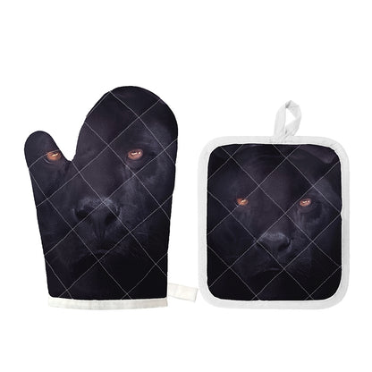 Black Jaguar Print Oven Mitt And Pot Holder Set