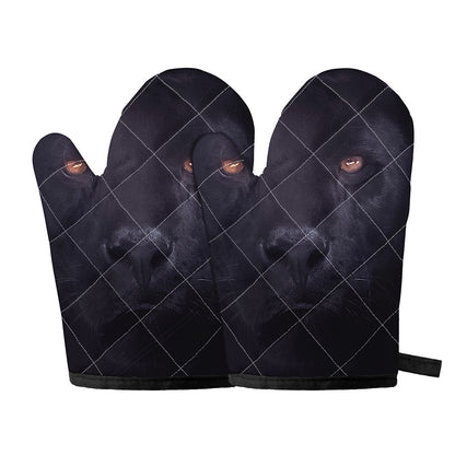 Black Jaguar Print Oven Mitts