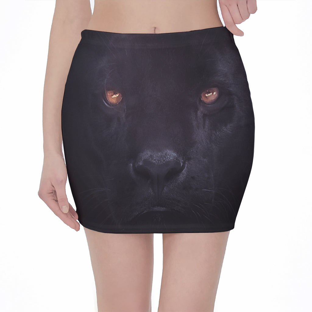 Black Jaguar Print Pencil Mini Skirt