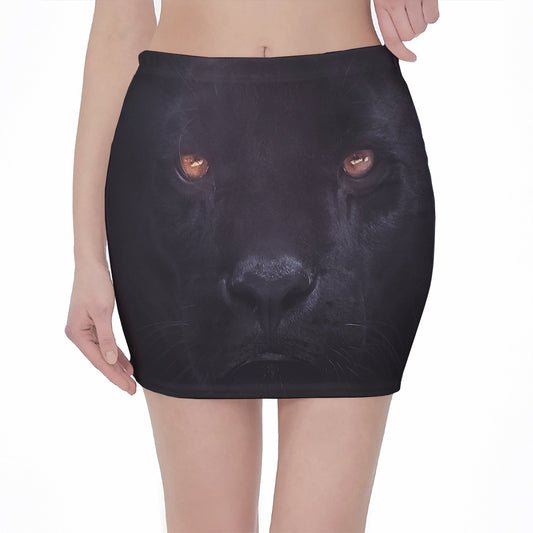 Black Jaguar Print Pencil Mini Skirt