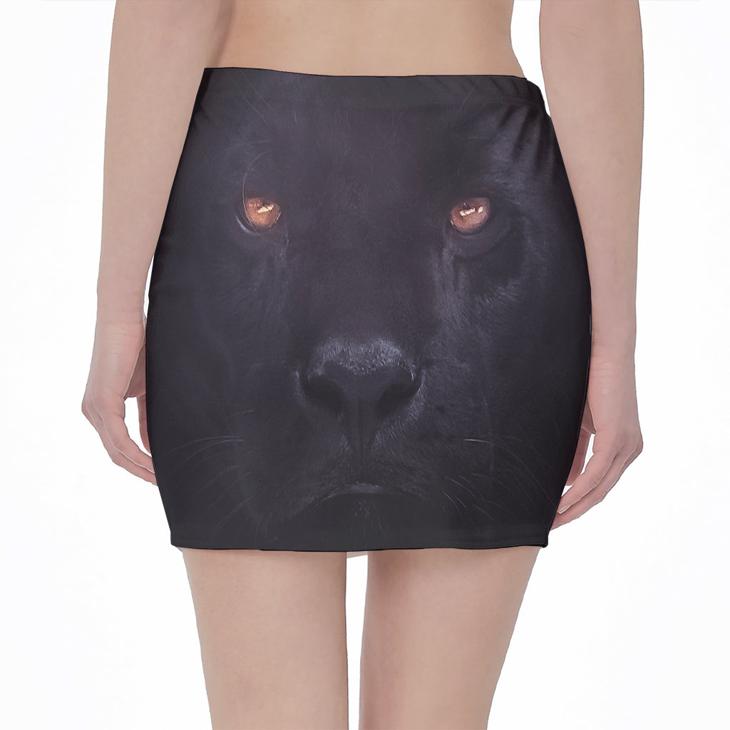 Black Jaguar Print Pencil Mini Skirt