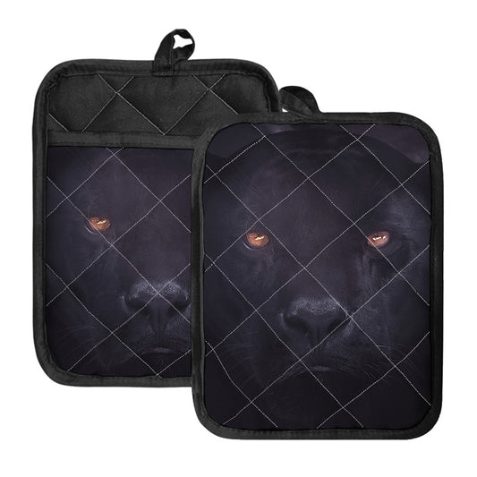 Black Jaguar Print Pot Holders With Pocket
