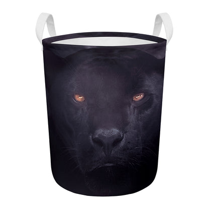 Black Jaguar Print Round Laundry Basket