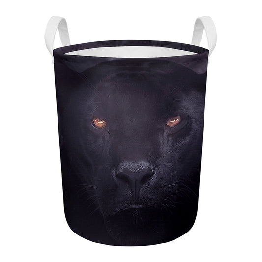 Black Jaguar Print Round Laundry Basket
