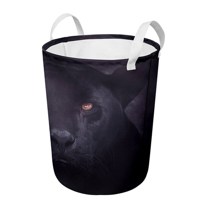 Black Jaguar Print Round Laundry Basket