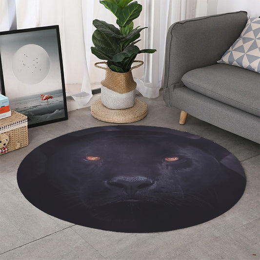 Black Jaguar Print Round Rug