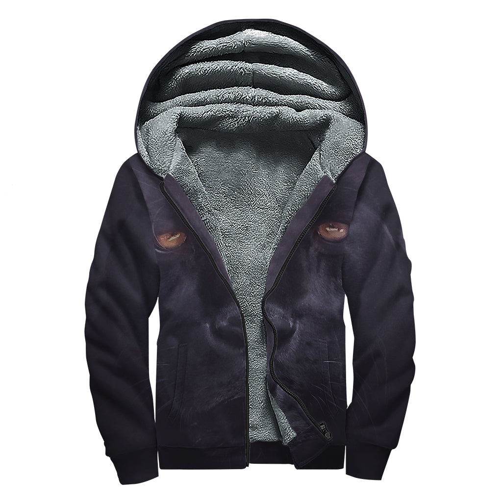 Black Jaguar Print Sherpa Lined Zip Up Hoodie