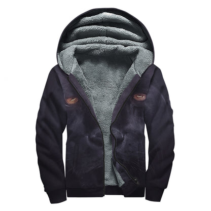 Black Jaguar Print Sherpa Lined Zip Up Hoodie