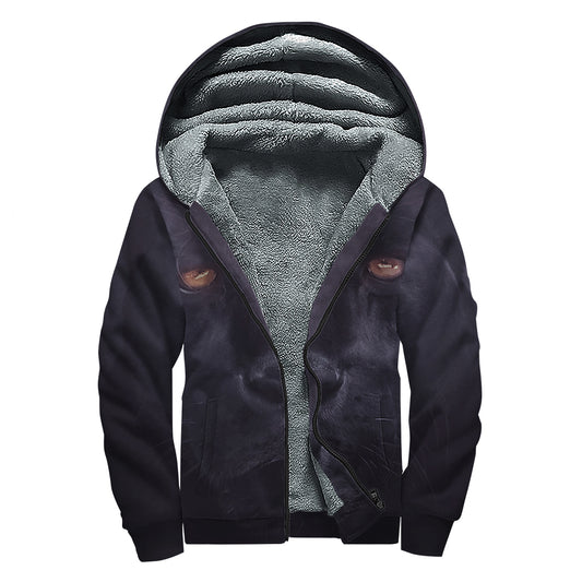 Black Jaguar Print Sherpa Lined Zip Up Hoodie