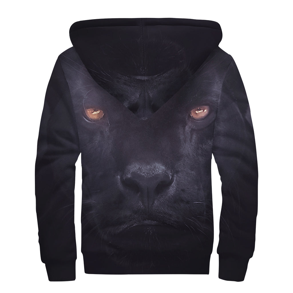 Black Jaguar Print Sherpa Lined Zip Up Hoodie