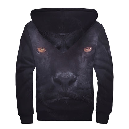 Black Jaguar Print Sherpa Lined Zip Up Hoodie