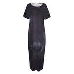 Black Jaguar Print Short Sleeve Long Nightdress