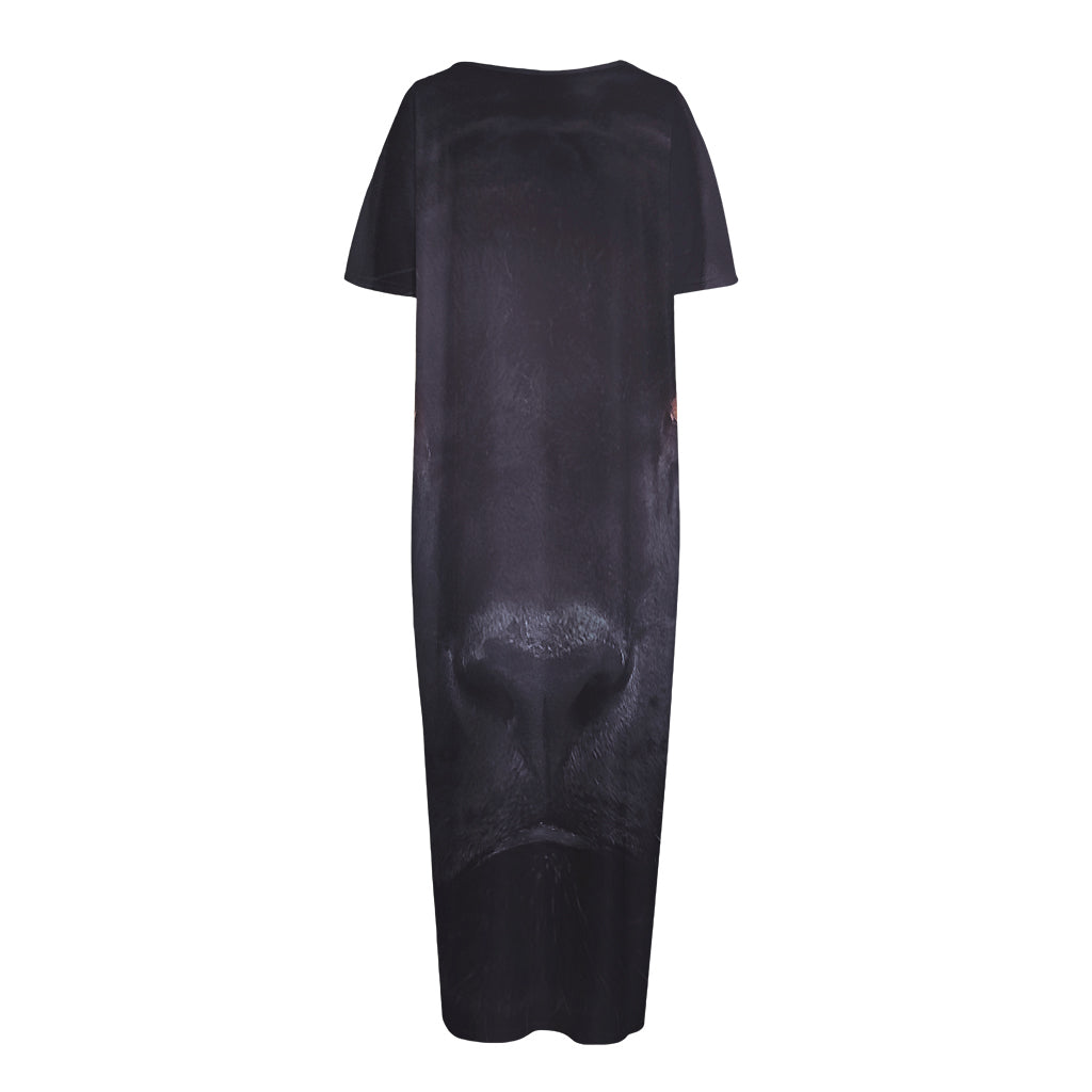 Black Jaguar Print Short Sleeve Long Nightdress
