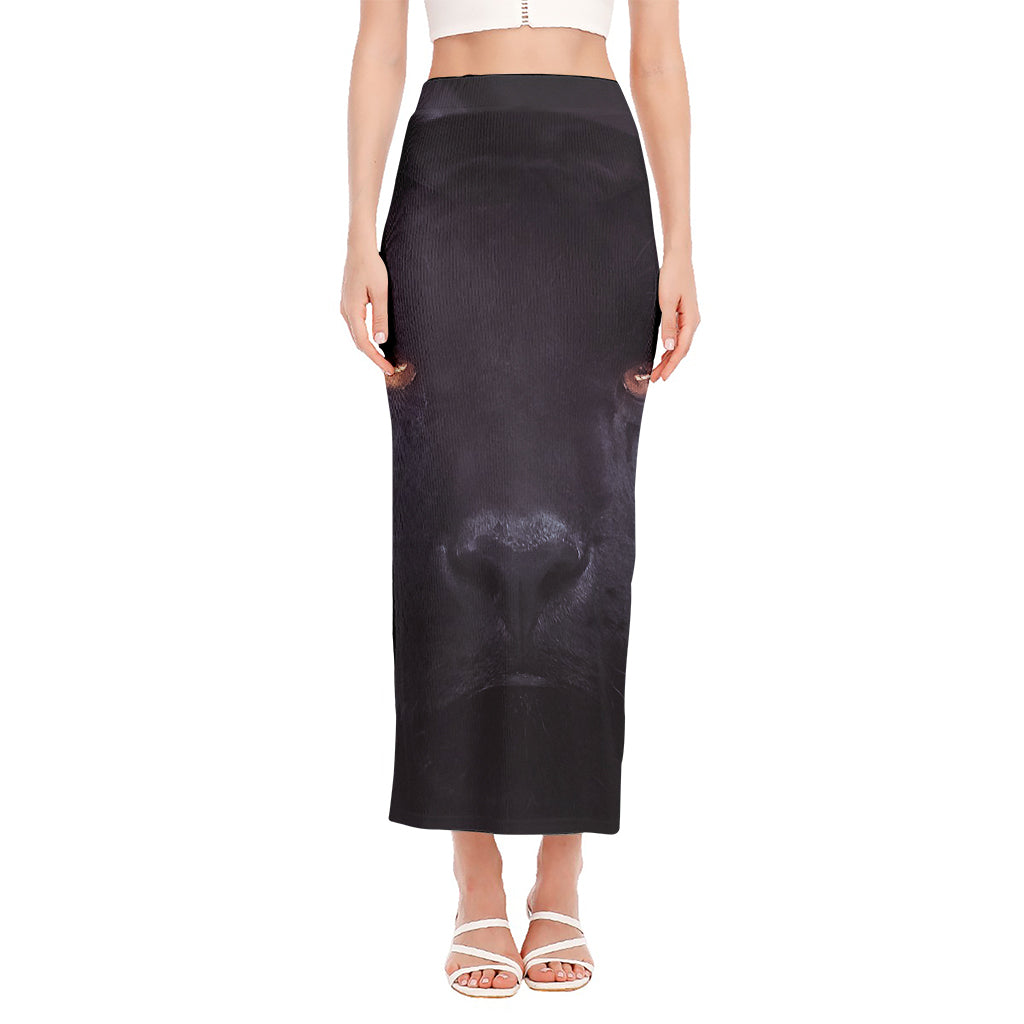 Black Jaguar Print Side Slit Maxi Skirt
