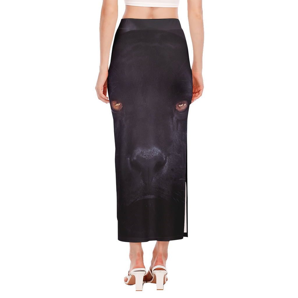Black Jaguar Print Side Slit Maxi Skirt