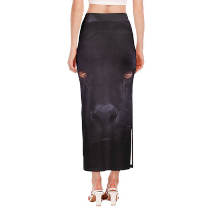 Black Jaguar Print Side Slit Maxi Skirt