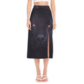 Black Jaguar Print Side Slit Midi Skirt