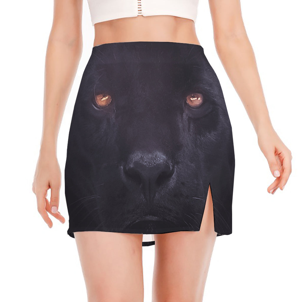 Black Jaguar Print Side Slit Mini Skirt