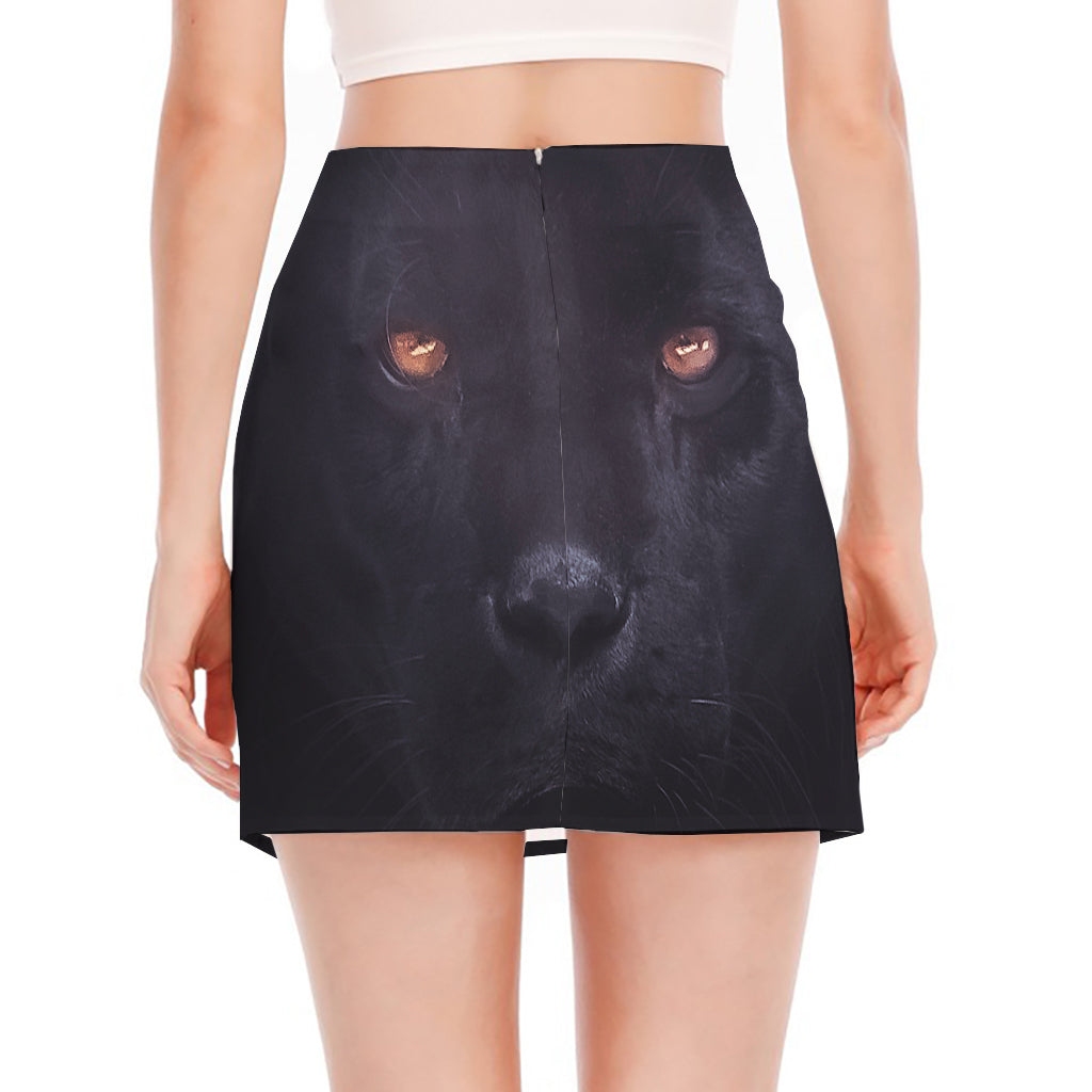 Black Jaguar Print Side Slit Mini Skirt