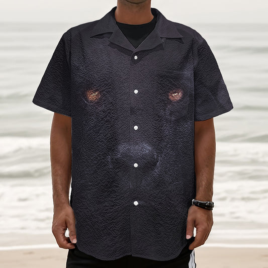 Black Jaguar Print Textured Short Sleeve Shirt