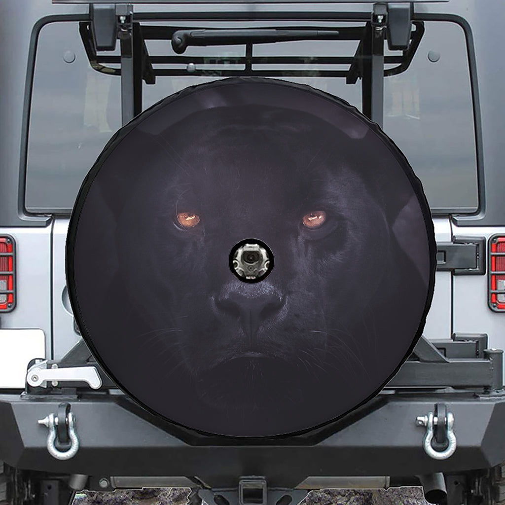 Black Jaguar Print Tire Cover With Camera Hole
