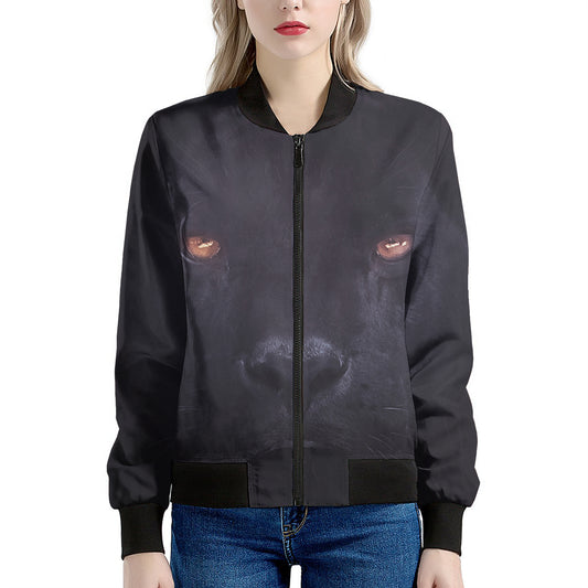 Black Jaguar Print Women's Bomber Jacket