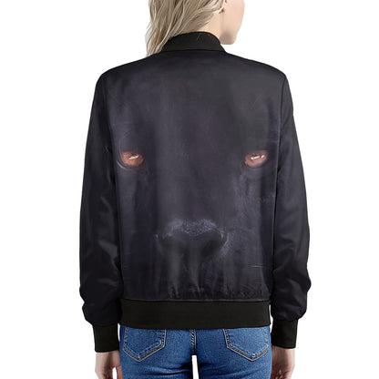 Black Jaguar Print Women's Bomber Jacket