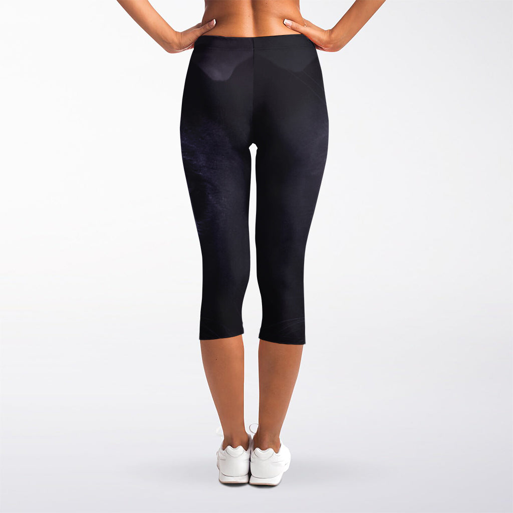 Black Jaguar Print Women's Capri Leggings
