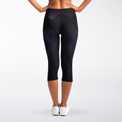 Black Jaguar Print Women's Capri Leggings