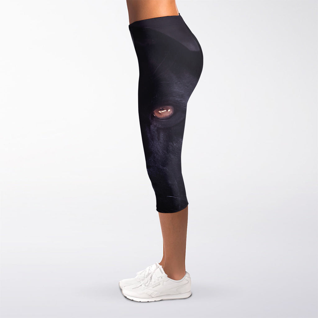 Black Jaguar Print Women's Capri Leggings