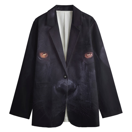Black Jaguar Print Women's Cotton Blazer