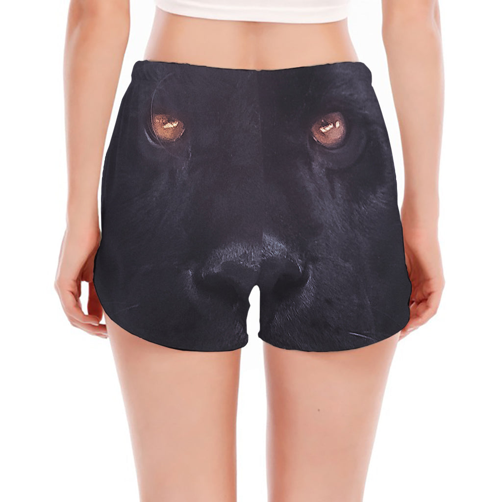 Black Jaguar Print Women's Split Running Shorts
